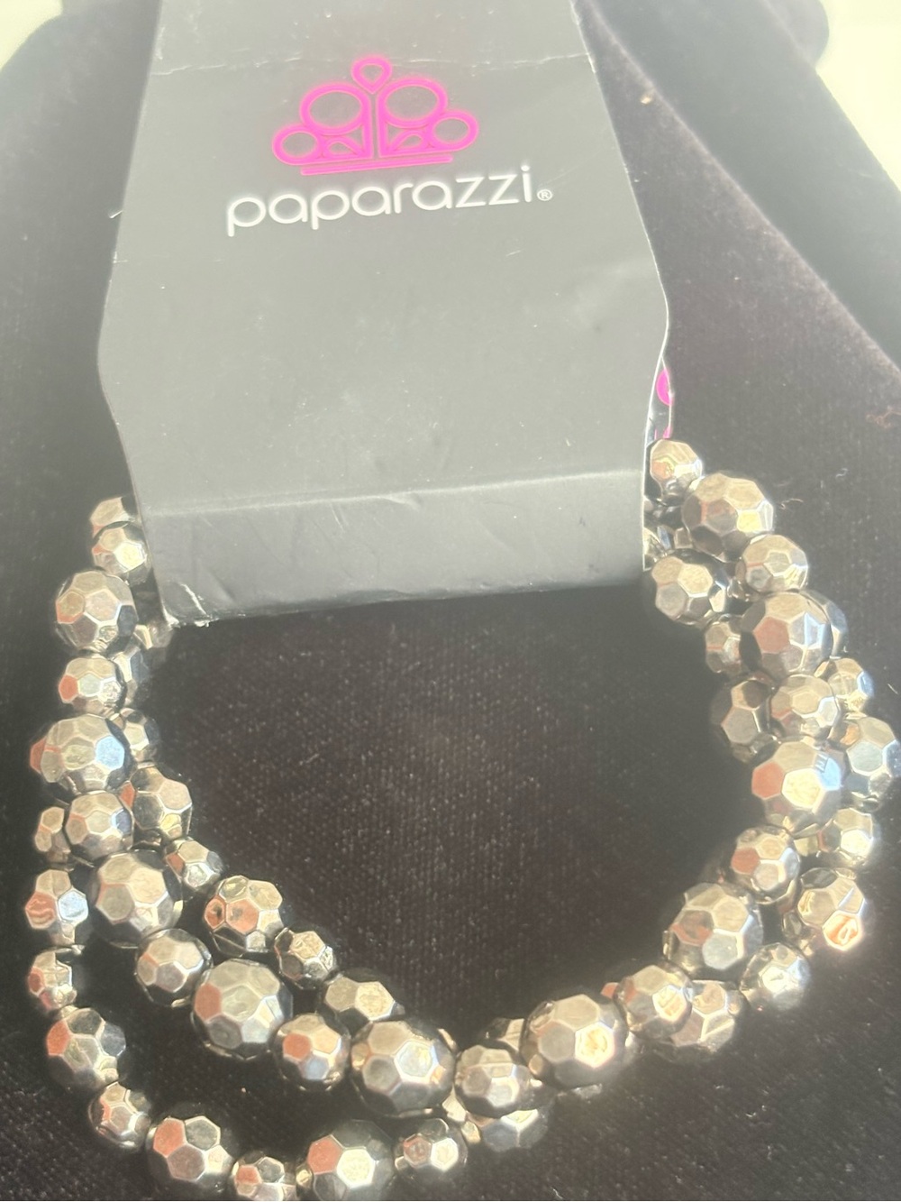 Paparazzi Metallic Faceted Bead Necklace - Silver